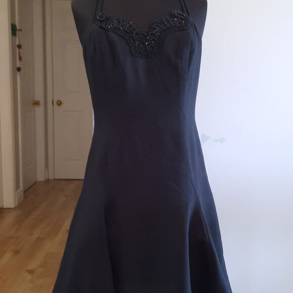 Vintage Two-Piece Black Dress and Beaded Bolero Set Shoulder Pads 80s Prom Fancy - Picture 2 of 7